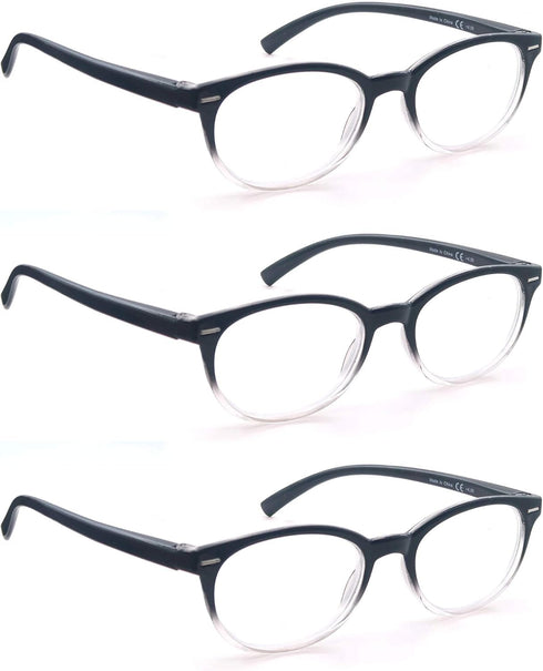 Black Reading Glasses for Women, Cute Small Round Readers +2.25 for Petite Faces, Lightweight Cheaters with Comfortable