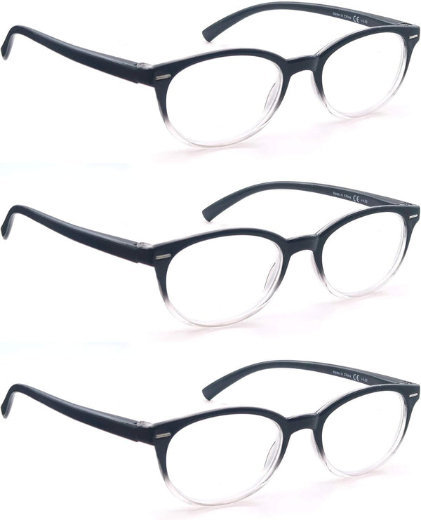 Black Reading Glasses for Women, Cute Small Round Readers +2.25 for Petite Faces, Lightweight Cheaters with Comfortable