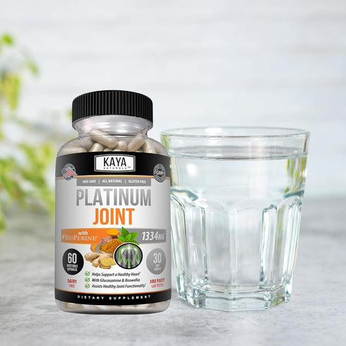 Kaya Naturals Platinum Joint | 60 Capsules with Bioperine, Glucosamine, Turmeric for Joint Support
