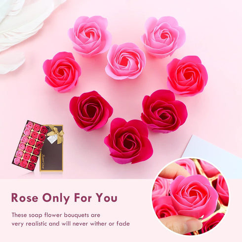 JIALEEY Floral Scented Bath Soap Rose Flower Petals, Plant Essential Oil Rose Soap Set, 18 PCS Pink