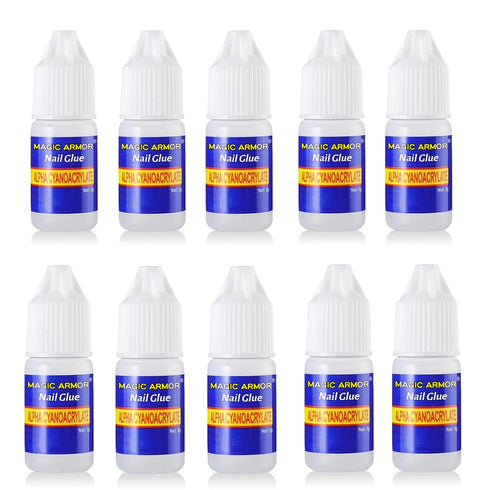 Super Strong Nail Glue for Press On Nails, 10 Bottle Quick Drying Gel, No UV Lamp Needed for Long Lasting Fake Acrylic
