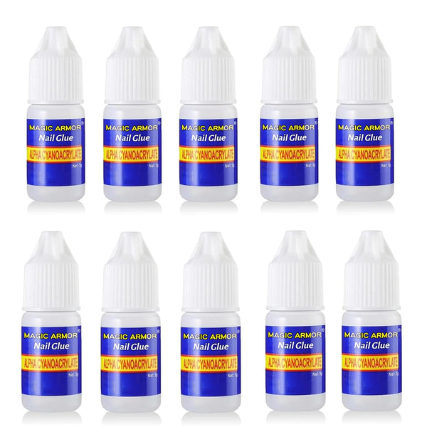 Super Strong Nail Glue for Press On Nails, 10 Bottle Quick Drying Gel, No UV Lamp Needed for Long Lasting Fake Acrylic