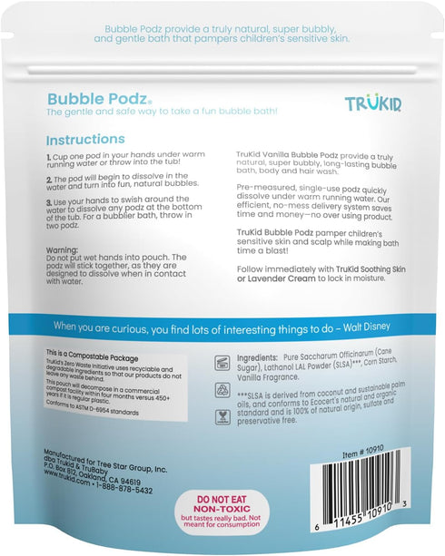 TruKid Bubble Podz Bubble Bath for Baby & Kids, Gentle Refreshing Bath Bomb for Sensitive Skin, Vanilla