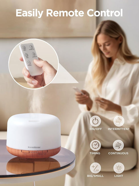 InnoGear 500ml Essential Oil Diffuser with Remote Control, Ultrasonic Aromatherapy Humidifier for Large Room