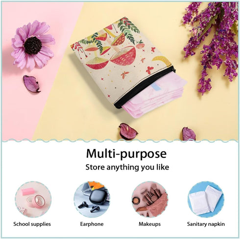 SUITOSELFY Mushroom Print Period Bag Travel Sanitary Napkin Storage Bag Small Portable Menstrual Cup Nursing Pad
