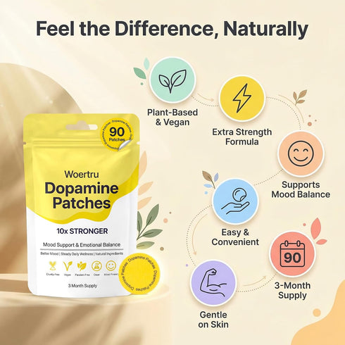 Woertru 90 Count 3 Dopamine Patches Extra Strength Plant-Based Vegan Mood Balance Patch for Men & Women Supports