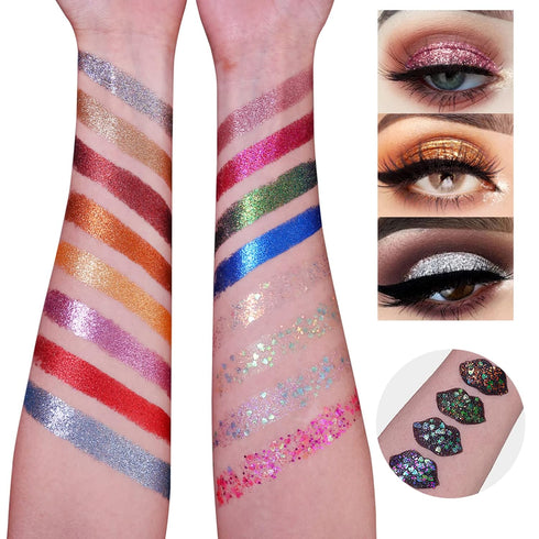 UCANBE Pro Glitter Eyeshadow Palette, 16 Colors, Highly Pigmented Chunky & Fine Pressed Glitter Eye Shadow Powder Makeup