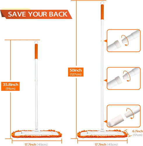 JEHONN Dust Mop for Floor Cleaning with 2 Washable Microfiber Pads, Dry Wet Flat Mop for Hardwood, Laminate, Tile
