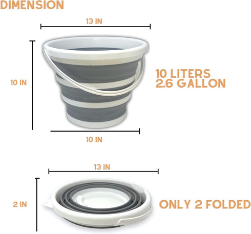 10L Collapsible Buckets for Cleaning, Foldable Beach Bucket with Handle, Collapsible Water Bucket