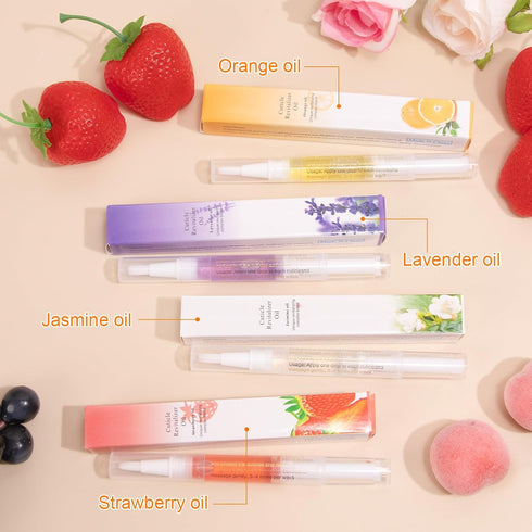 Meschett 4PCS Cuticle Oil Pens with Nail File for Nail Care, Natural Ingredients Oil for Fingernails and Toenails Repair