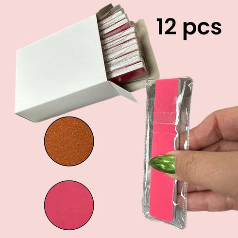 Set of 12 Dual-Sided Nail File Emery Boards, Coarse & Fine Grit with Individual Case for Travel