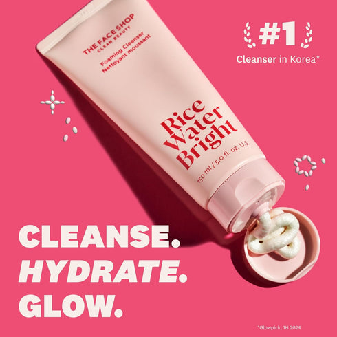 The Face Shop Rice Water Bright Foaming Facial Cleanser - Gentle Face Wash with Ceramide, 300ml, Vegan