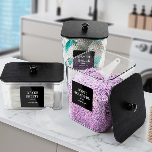 Yoshiky 3Pcs Laundry Pods Container, Acrylic Clear Laundry Room Organization Containers with Dryer Sheet Holder,Large