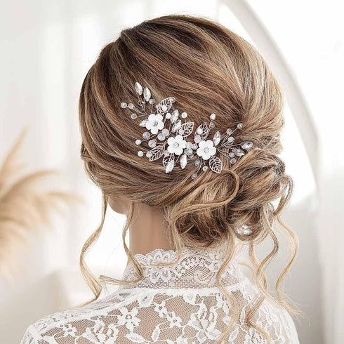 Unicra Silver Flower Bride Wedding Hair Vine | Rhinestone Hair Piece Jewelry for Women and Girls