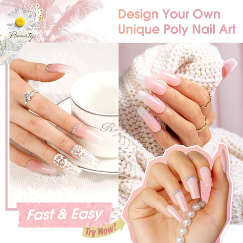 ROSALIND Pink Poly Nail Gel, 2 oz Soft Pink Poly Extension Gel for Natural Builder Nail Decoration, Long-Lasting