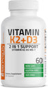 Bronson Vitamin K2 (MK7) with D3 | 60 Capsules - Non-GMO Formula | 5000 IU Vitamin D3 & 90 mcg Vitamin K2 MK-7