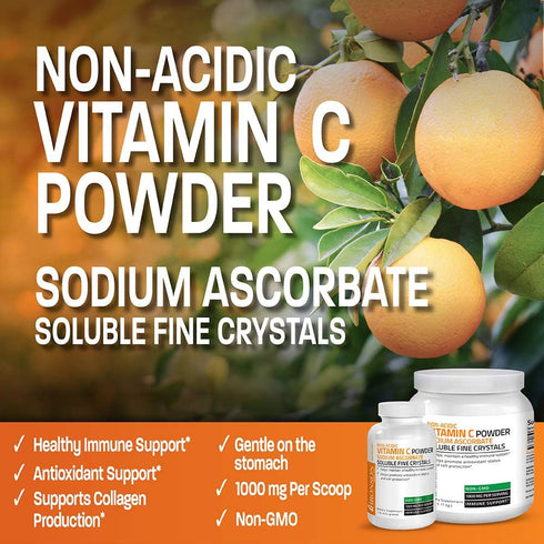 Non Acidic Vitamin C Powder Sodium Ascorbate Non GMO Soluble Fine Crystals - 1 Kilogram for Healthy Immune System