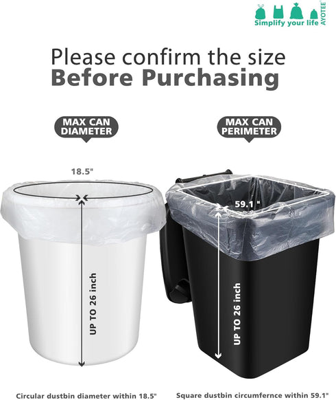 AYOTEE Trash Bags, 20 Gallon, 50 Count, Extra Large Kitchen Trash Bags with Zip Ties, 20-22 Gallon, High Density Clear