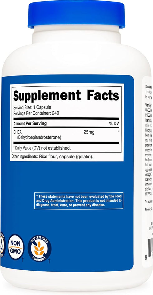 Nutricost DHEA 25mg - 240 Capsules, Gluten Free, Soy Free, Non-GMO Supplement