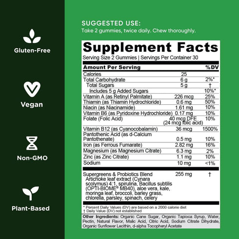 Goli SuperGreen Vitamin Gummy, 60 Count, Essential Vitamins and Minerals, Plant-Based, Vegan, Gluten-Free & Gelatin