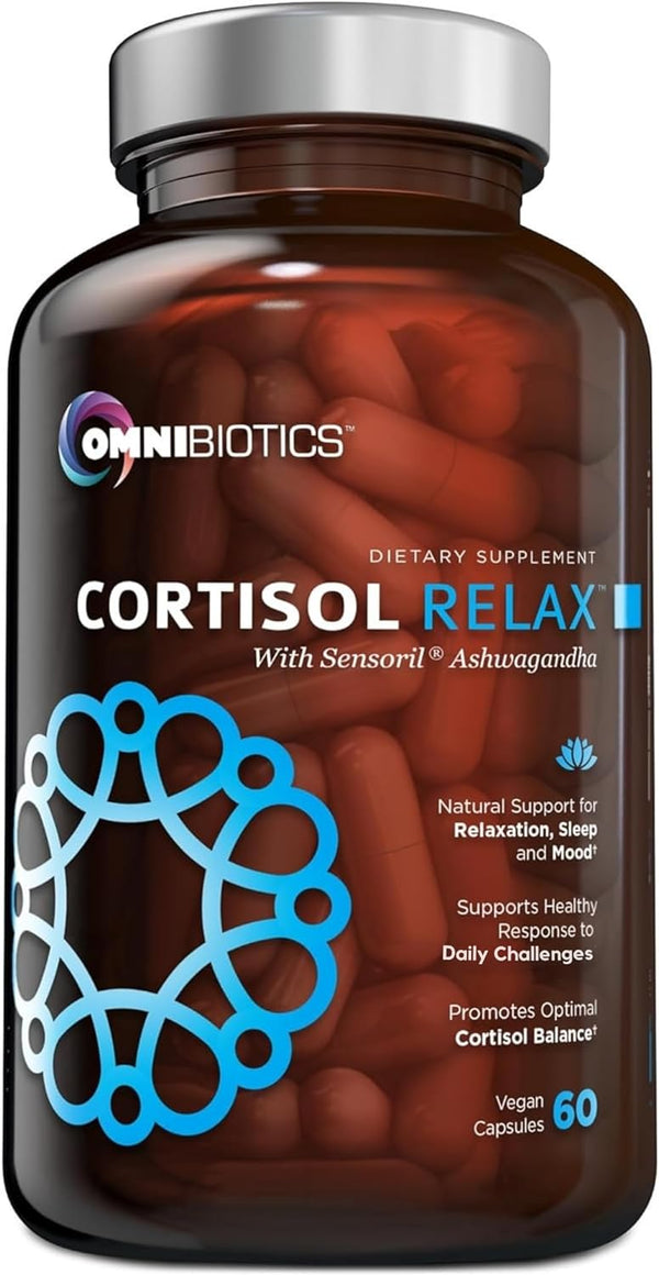 OmniBiotics Cortisol Relax Supplement, Ashwagandha & L-Theanine, 60 Vegan Capsules