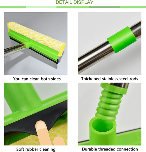 ITTAHO 2 in 1 Squeegee for Window Cleaning - 58'' Long Handle Window Washing Kit for Shower, Windshield, and Glass