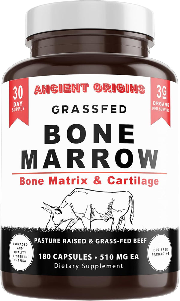 Ancient Origins Grass Fed Bone Marrow Supplement - 3060mg for Skin, Oral Health, and Joint Support, 180 Capsules