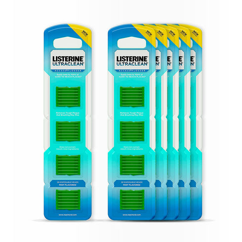 REACH Listerine Ultraclean Flosser Refill Heads, 6-Pack, Mint, Easy on Gums & Teeth, 168ct
