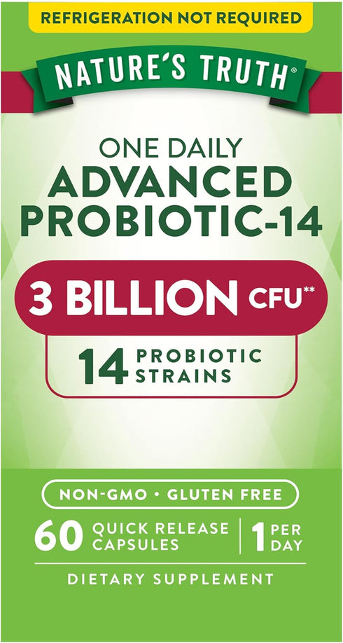 Probiotics for Men and Women - 60 Capsules, 3 Billion CFU, 14 Strains, Non-GMO & Gluten Free by Nature's Truth