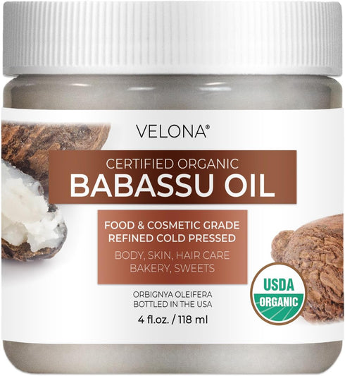 velona Babassu Oil, USDA Certified Organic - 4 Fl Oz, 100% Pure Carrier Oil for Face, Hair, Body & Skin Care