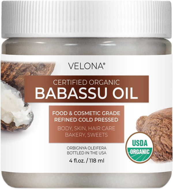 velona Babassu Oil, USDA Certified Organic - 4 Fl Oz, 100% Pure Carrier Oil for Face, Hair, Body & Skin Care