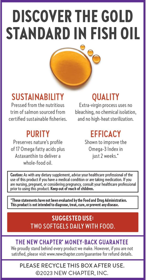 New Chapter Wholemega Fish Oil Supplement - Wild Alaskan Salmon Oil, 180 ct, 1000mg Softgels
