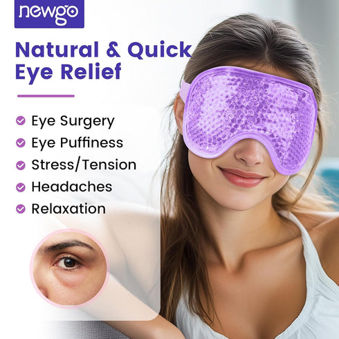 NEWGO Cooling Gel Eye Mask - Reusable Cold Pack for Puffy Eyes, Dark Circles, Stress Relief, Purple
