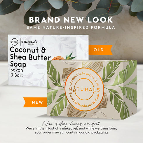 O NATURALS 3-Pack Organic Coconut & Shea Butter Soap Bar, 4oz each, 100% Vegan Handmade Soap