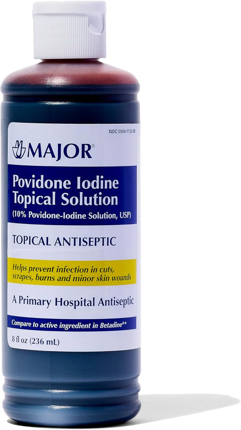 Major 10% Povidone-Iodine Liquid Topical Solution, USP, 8 Fl. Oz. for Cuts and Scrapes
