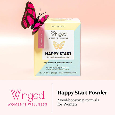 Winged Wellness Happy Start, Mood Boosting Drink Mix Powder for Women - Happy Mind & Hormonal Health, Mood Support