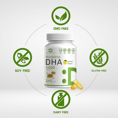 DEAL SUPPLEMENT DHA Supplements - 240 Softgels, Burpless, Lemon Flavor, 1000mg DHA + 500mg EPA