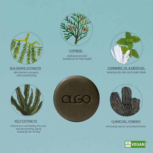 Marine Shampoo Bar 3.5 oz - Vegan Solid Shampoo Bar for Normal to Oily Scalp with Biotin and Menthol