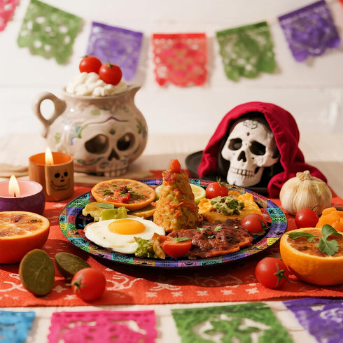 ZULYSTO 100 Pack (507" 509")-Disposable Set Day of the Dead Party Supplies Paper Plates + Plates for Halloween Party