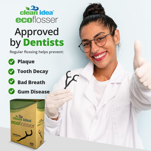 EcoFlosser 300 Picks, Charcoal Dental Floss Picks for Teeth Cleaning, Biodegradable and Eco-Friendly