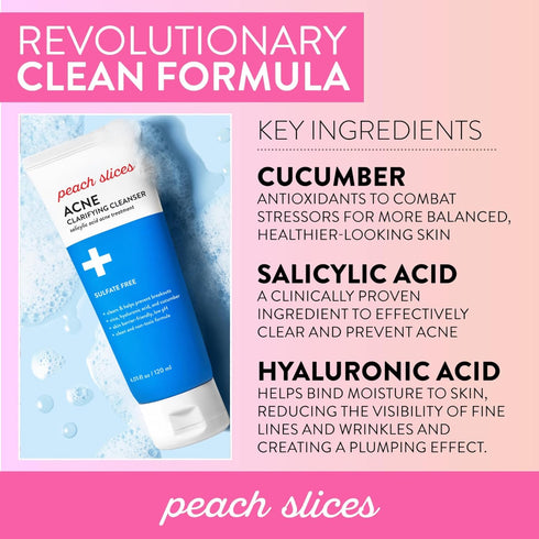 Peach Slices Acne Clarifying Cleanser, Deep Cleans & Prevents Acne, 2% Salicylic Acid, 4 oz