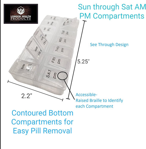 London Health Products (24) Twice a Day Pill Organizer, Weekly Day and Night Pill Container, Day and Night Medication