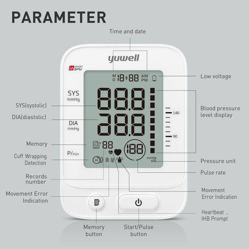yuwell Blood Pressure Monitor, Digital Upper Arm Cuff Machine for Home Use, Large Display, 99 Readings, Voice