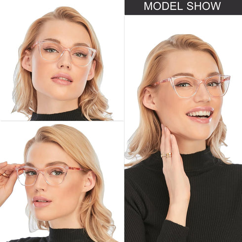 AQWANO Computer Oversized Reading Glasses, Women Blue Light Blocking, Vintage Cat Eye Readers, Pink 2.75