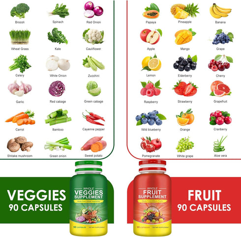 Ruduwu 2 180 Fruits & Veggies Supplements - Bottles Total Vegetarian Capsules | BalanceNatural Vitamins Supplement