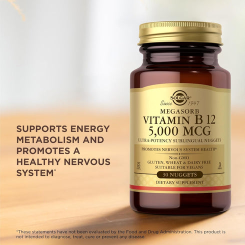 Solgar Vitamin B12 5000 mcg, 30 Nuggets, Promotes Nervous System Health