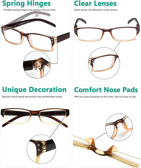 Eyekepper Reading Glasses - 4 Pack with Two-Tone Reader Sunglasses for Men, Women Reading Under The Sun