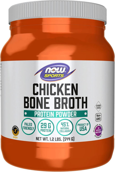 NOW Foods Sports Nutrition Chicken Bone Broth Powder, 1.2-Pound, Premium-Quality Extract