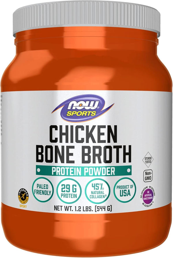 NOW Foods Sports Nutrition Chicken Bone Broth Powder, 1.2-Pound, Premium-Quality Extract
