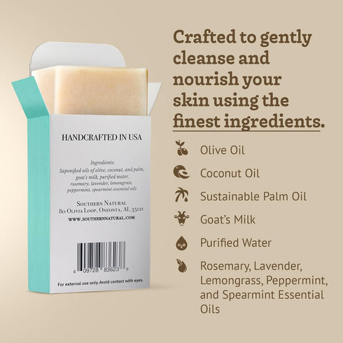 Southern Natural Goat Milk Soap Bar – Spa Fusion Essential Oil Blend for Dry, Sensitive Skin – All-Natural Face & Body